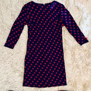 1960s vintage Dollybird-style Navy Long Sleeved Dress with Red Polkadots